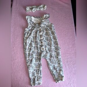 Floral Button-Up Baby Romper flower neutral spring jumpsuit pants 3-6 month